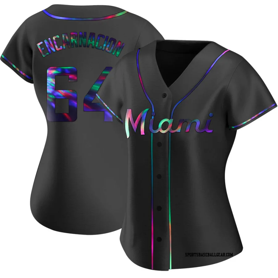 Jerar Encarnacion Women's Miami Marlins Black Holographic Replica Alternate Jersey