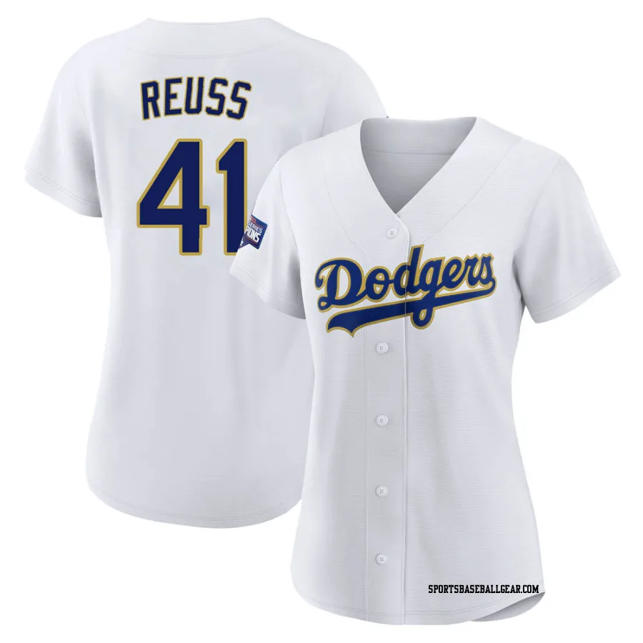 Jerry Reuss Women's Los Angeles Dodgers White/Gold Replica 2021 Gold Program Player Jersey