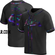 Jesus Cruz Men's Atlanta Braves Black Holographic Replica Alternate Jersey