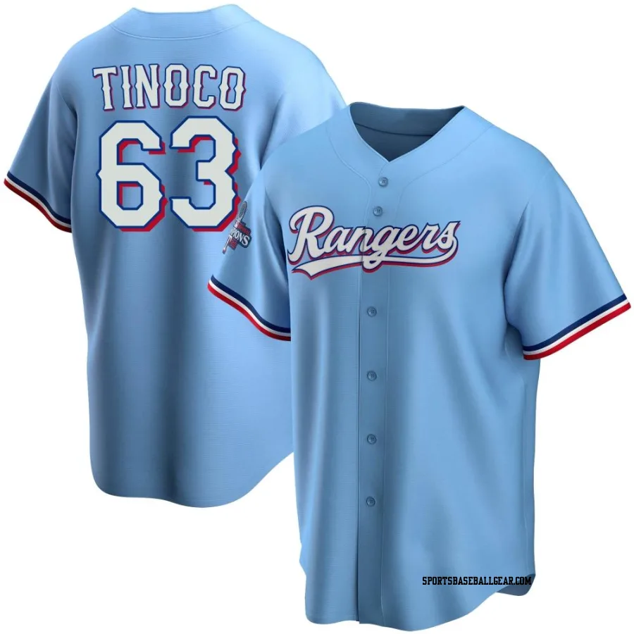 Jesus Tinoco Men's Texas Rangers Light Blue Replica Alternate 2023 World Series Champions Jersey