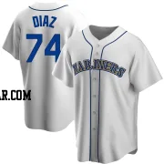 Jhonathan Diaz Men's Seattle Mariners White Replica Home Cooperstown Collection Jersey