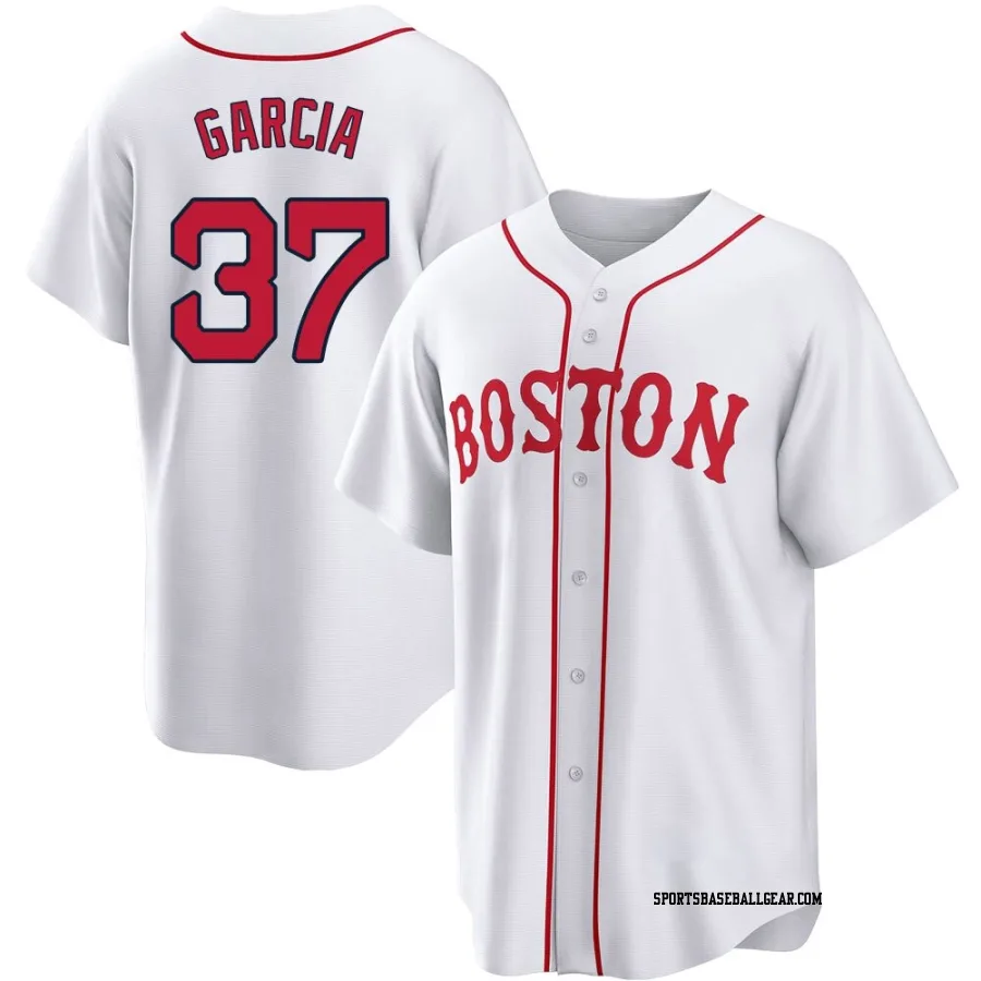 Jhostynxon Garcia Men's Boston Red Sox White Replica 2021 Patriots' Day Jersey