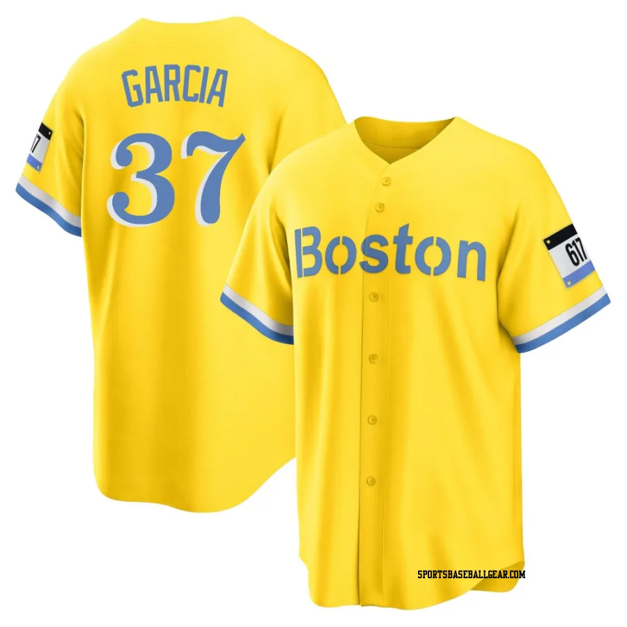 Jhostynxon Garcia Youth Boston Red Sox Gold/Light Replica Blue 2021 City Connect Player Jersey