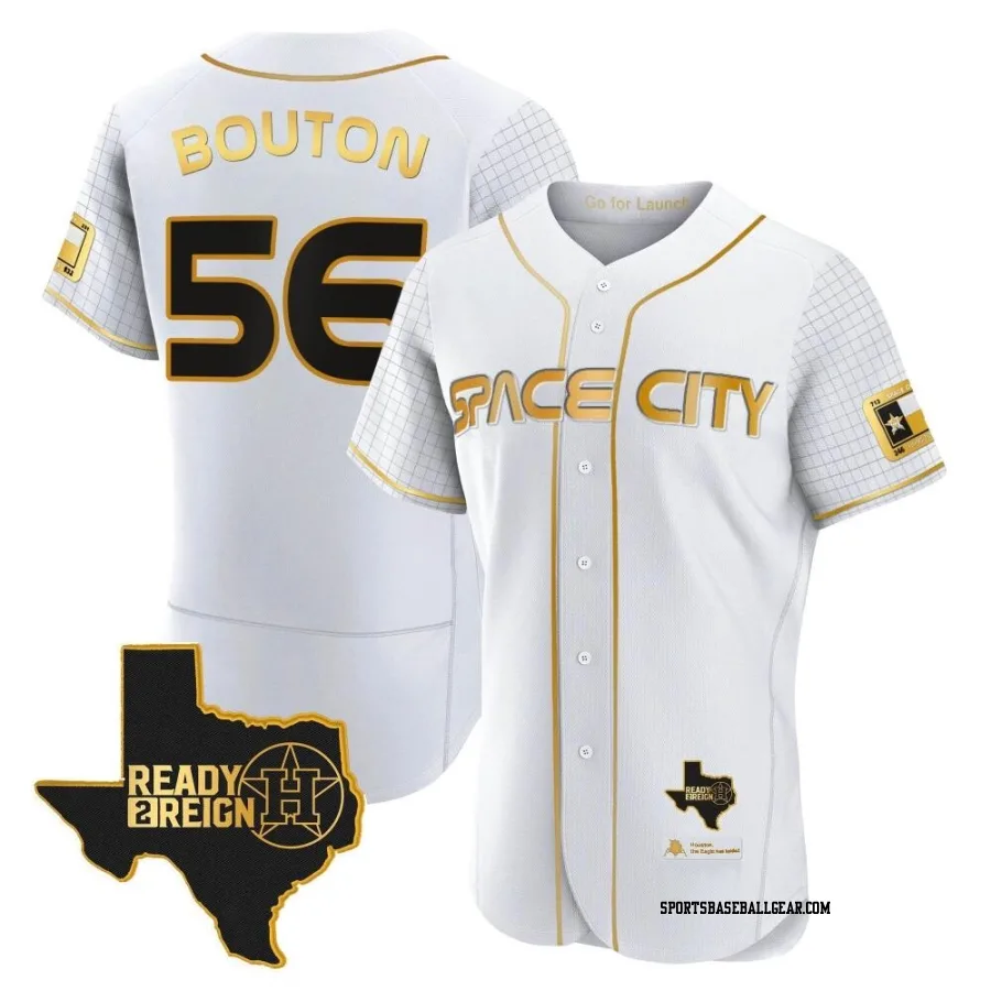 Jim Bouton Men's Houston Astros White/Gold Authentic 2023 Space City Ready 2 Reign Flex Base Jersey