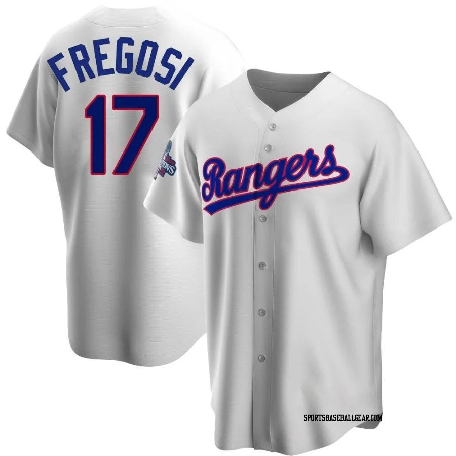 Jim Fregosi Men's Texas Rangers White Replica Home Cooperstown Collection 2023 World Series Champions Jersey