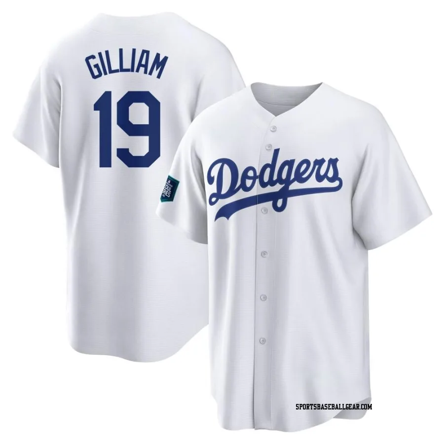 Jim Gilliam Men's Los Angeles Dodgers White Replica 2024 World Tour Seoul Series Home Jersey