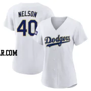 Jimmy Nelson Women's Los Angeles Dodgers White/Gold Authentic 2021 Gold Program Player Jersey