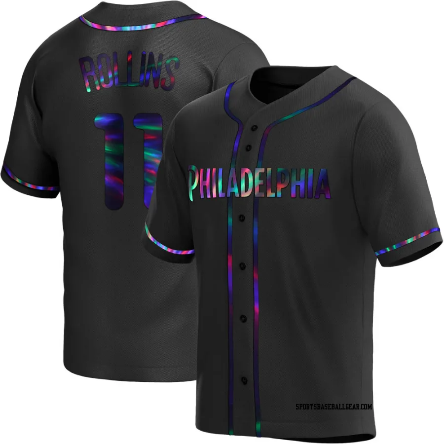 Jimmy Rollins Men's Philadelphia Phillies Black Holographic Replica Alternate Jersey