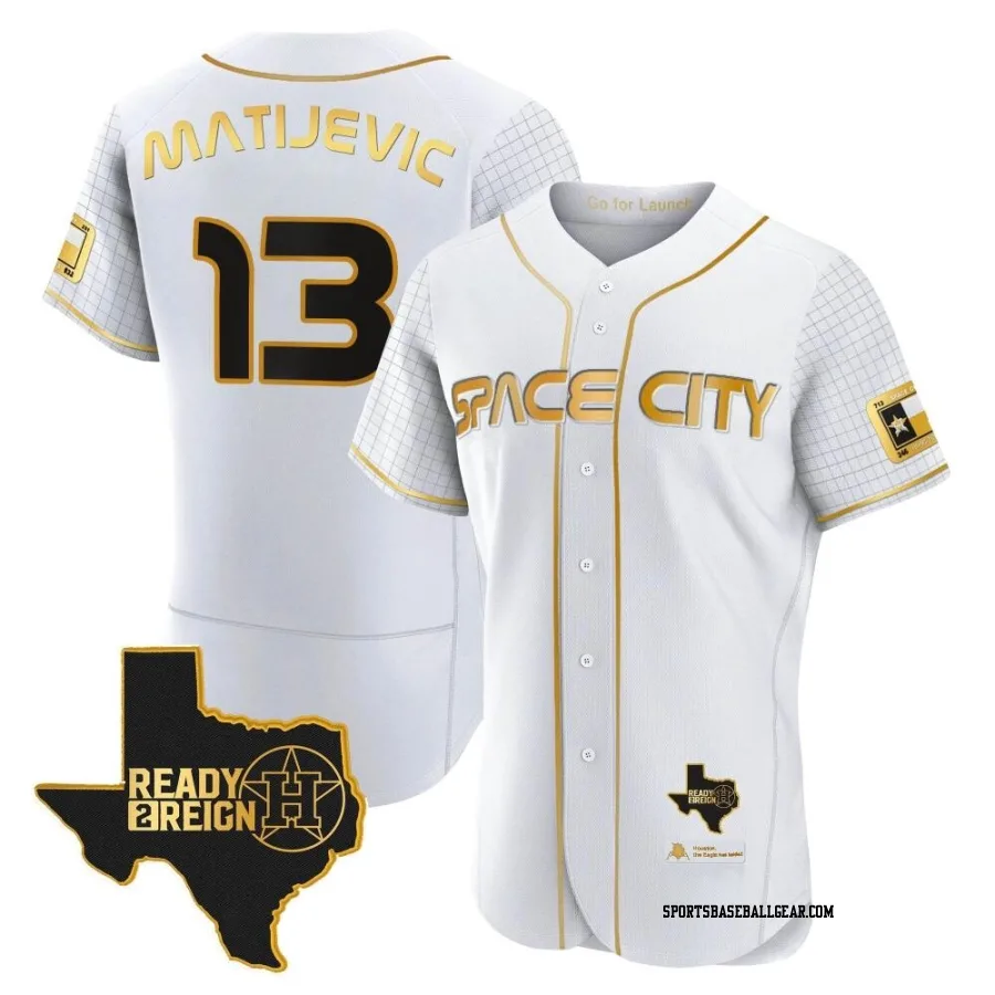 J.J. Matijevic Men's Houston Astros White/Gold Authentic 2023 Space City Ready 2 Reign Flex Base Jersey