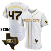 Joaquin Andujar Men's Houston Astros White/Gold Authentic 2023 Space City Ready 2 Reign Flex Base Jersey