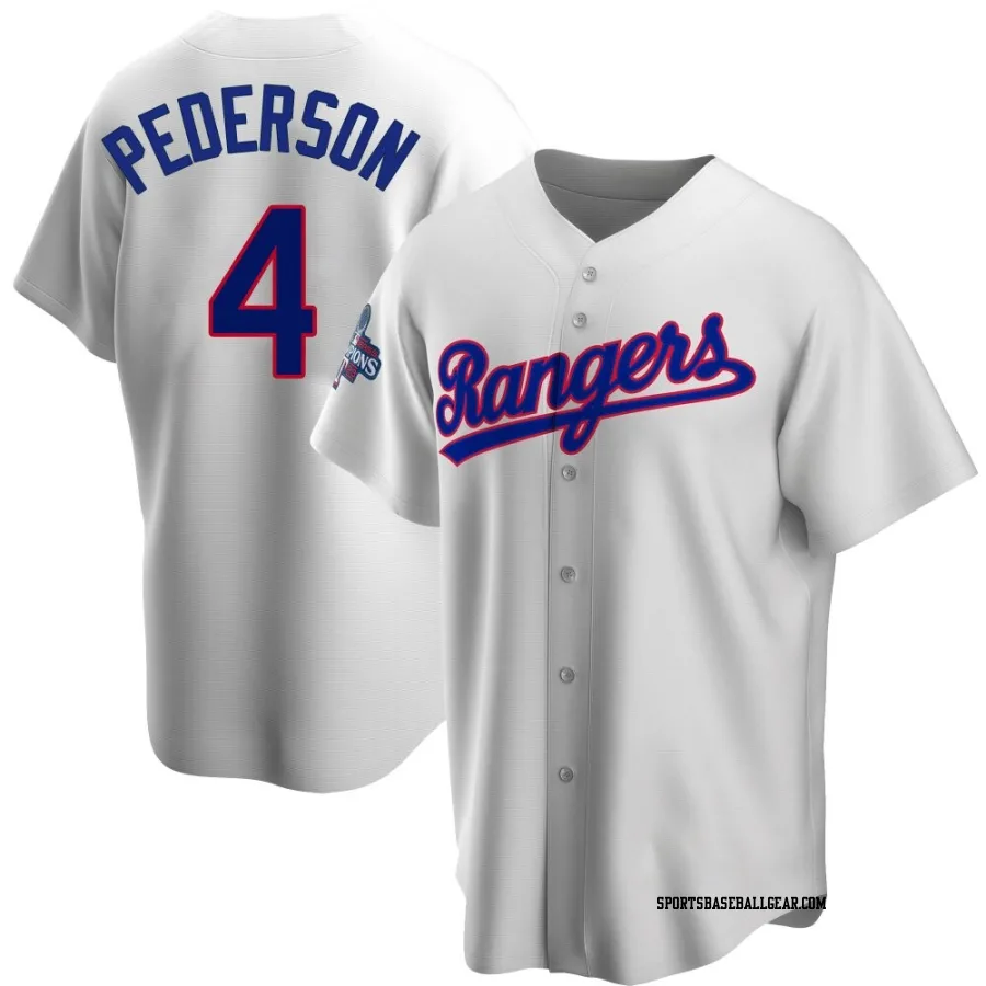 Joc Pederson Men's Texas Rangers White Replica Home Cooperstown Collection 2023 World Series Champions Jersey