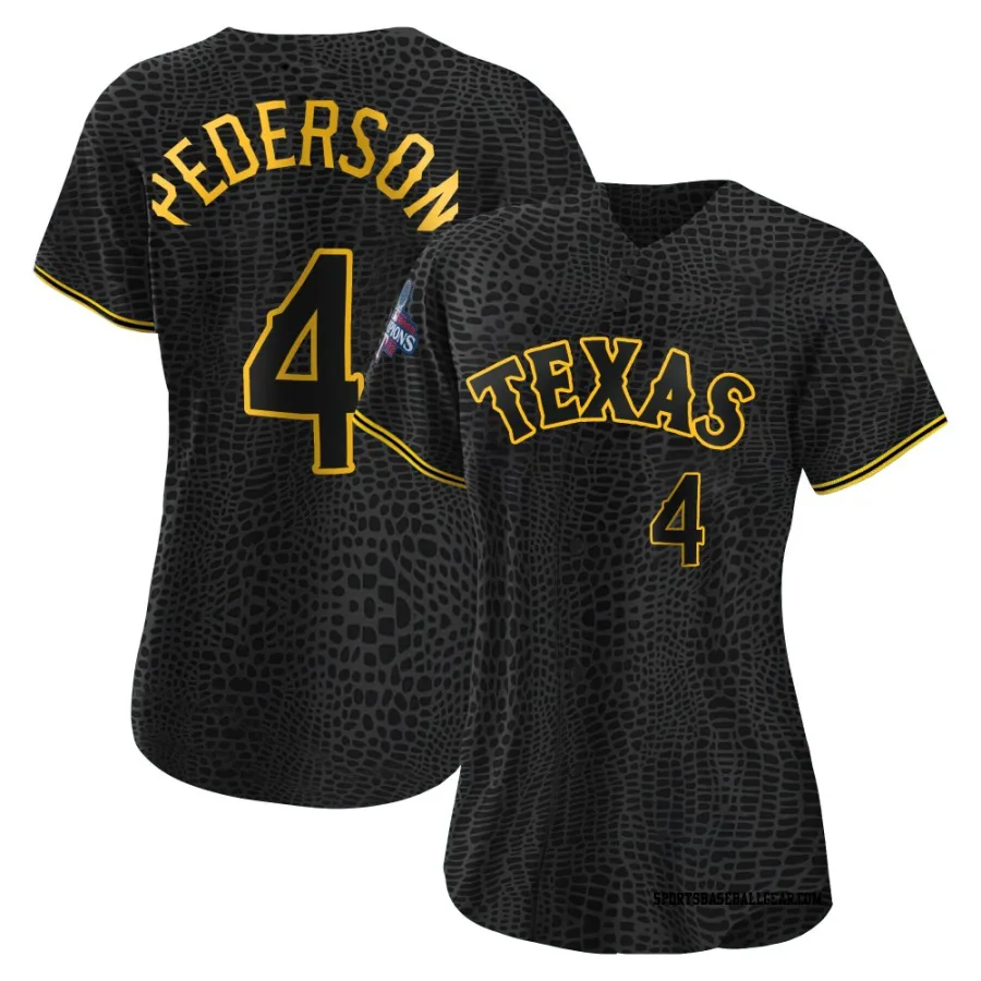 Joc Pederson Women's Texas Rangers Black Authentic Snake Skin City 2023 World Series Champions Jersey