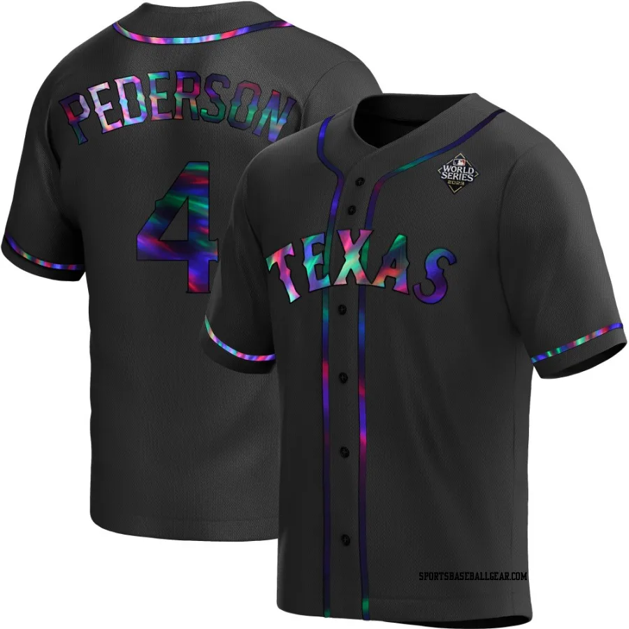 Joc Pederson Youth Texas Rangers Black Holographic Replica Alternate 2023 World Series Jersey