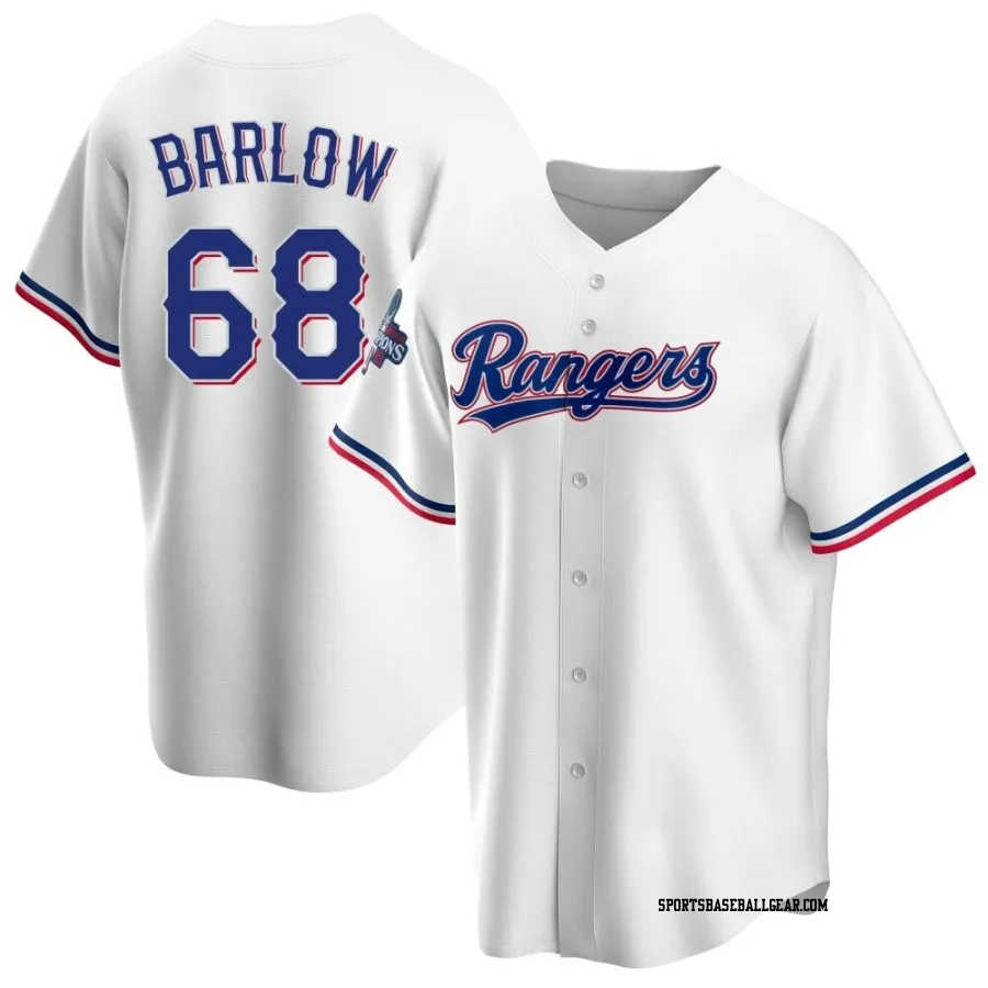 Joe Barlow Men's Texas Rangers White Replica Home 2023 World Series Champions Jersey