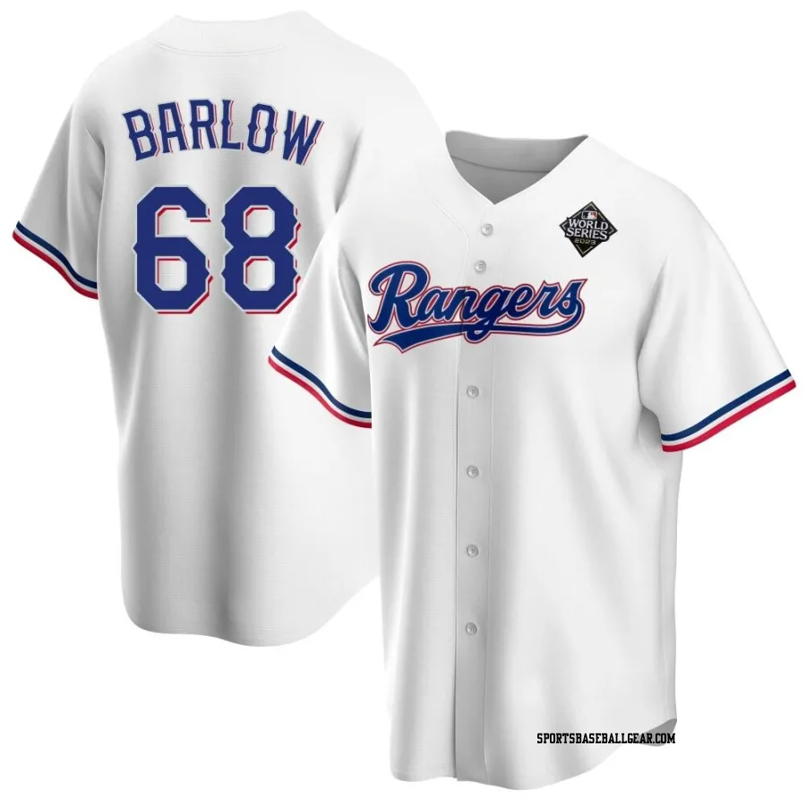 Joe Barlow Youth Texas Rangers White Replica Home 2023 World Series Jersey