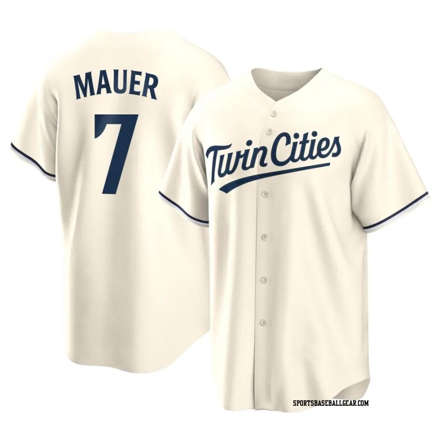 Joe Mauer Men's Minnesota Twins Cream Replica Alternate Jersey