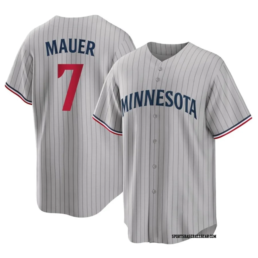 Joe Mauer Men's Minnesota Twins Gray Replica Road Jersey