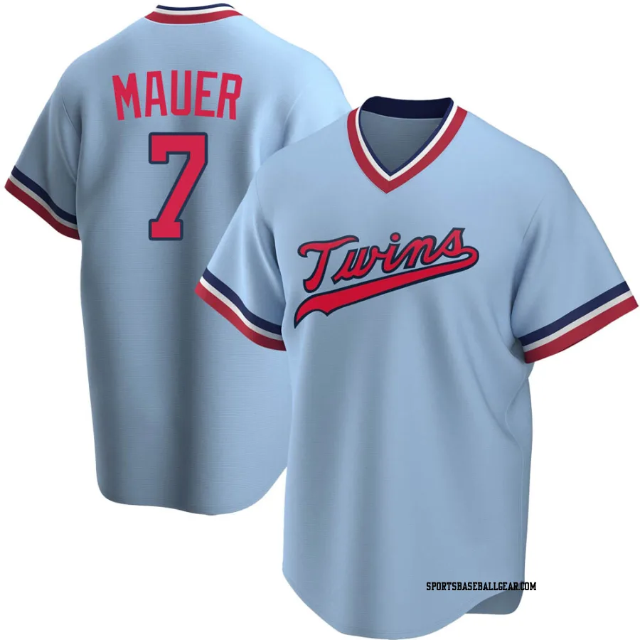 Joe Mauer Men's Minnesota Twins Light Blue Replica Road Cooperstown Collection Jersey