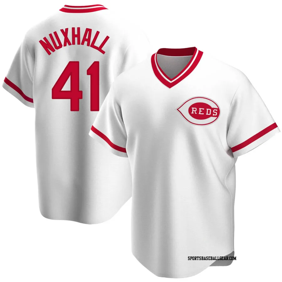 Joe Nuxhall Men's Cincinnati Reds White Replica Home Cooperstown Collection Jersey