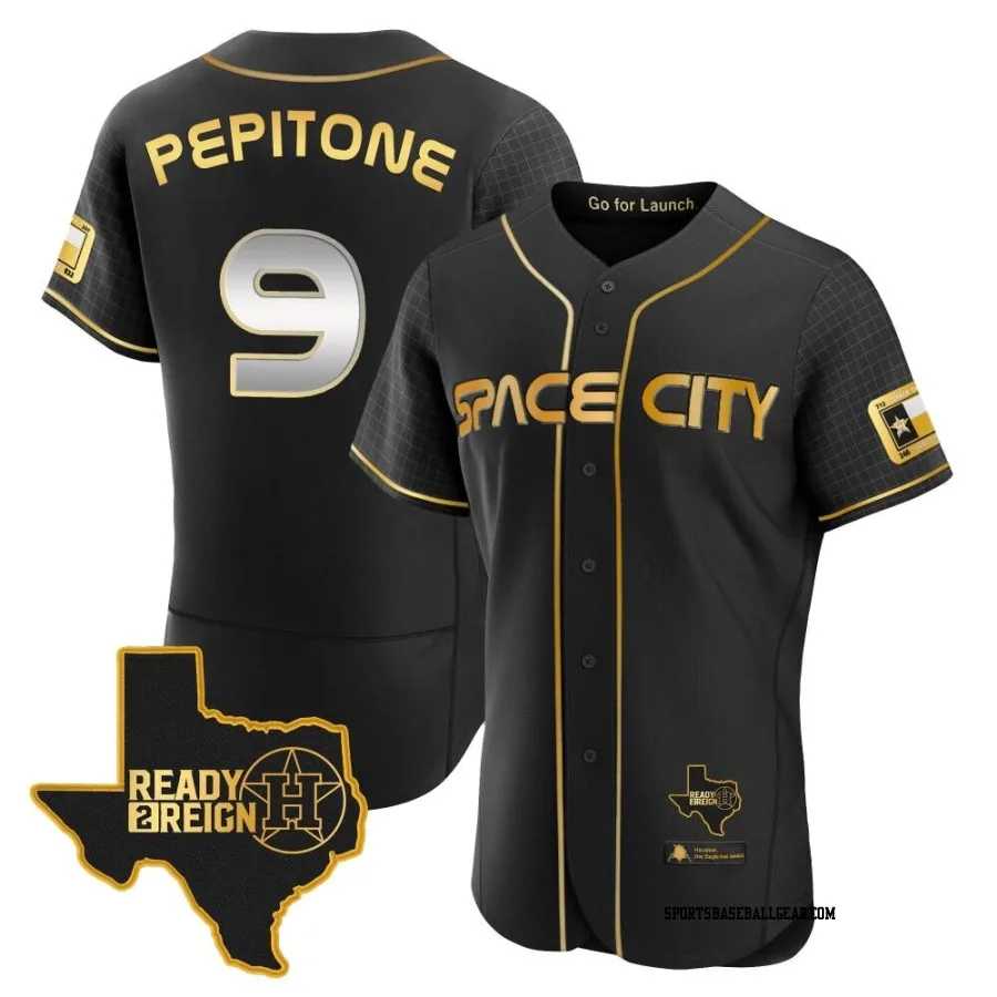 Joe Pepitone Men's Houston Astros Black/Gold Authentic 2023 Space City Ready 2 Reign Flex Base Jersey