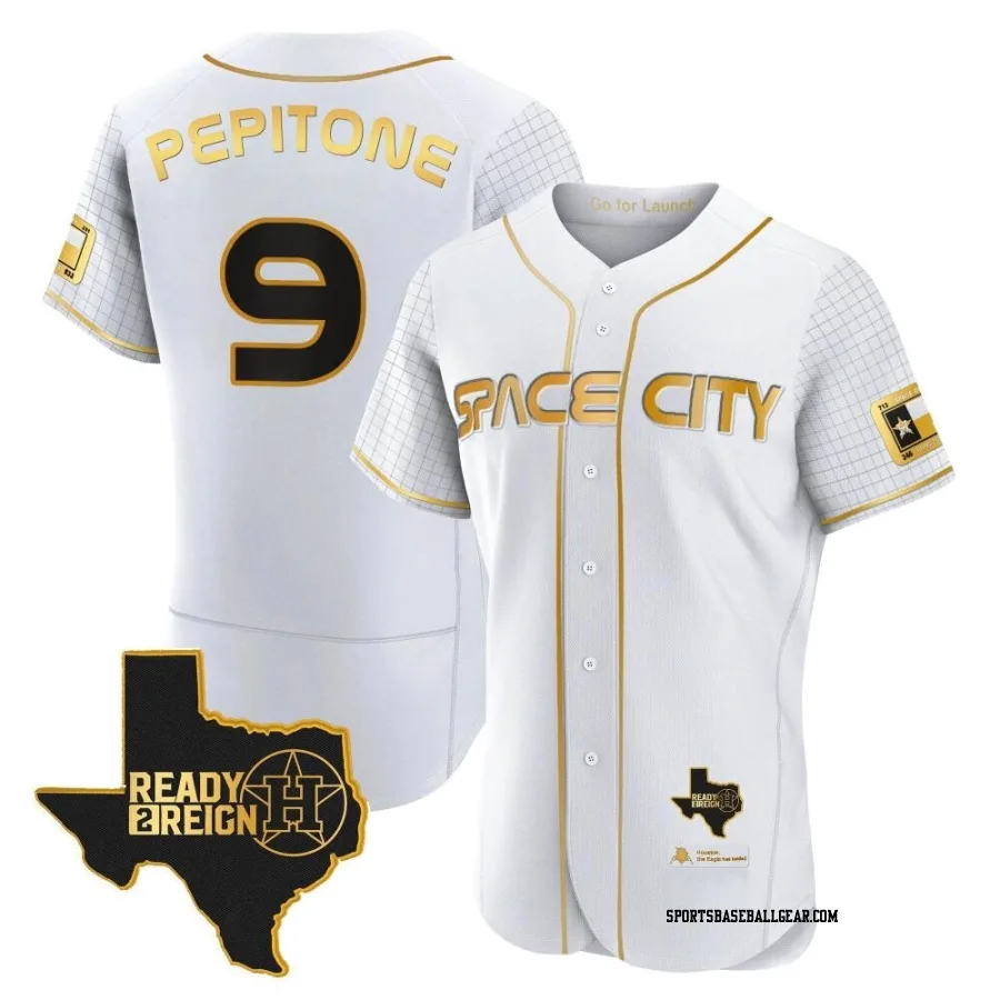 Joe Pepitone Men's Houston Astros White/Gold Authentic 2023 Space City Ready 2 Reign Flex Base Jersey