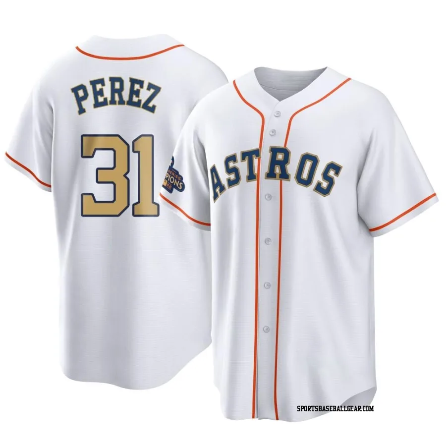 Joe Perez Men's Houston Astros Gold Replica White 2023 Collection Jersey