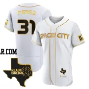 Joe Perez Men's Houston Astros White/Gold Authentic 2023 Space City Ready 2 Reign Flex Base Jersey