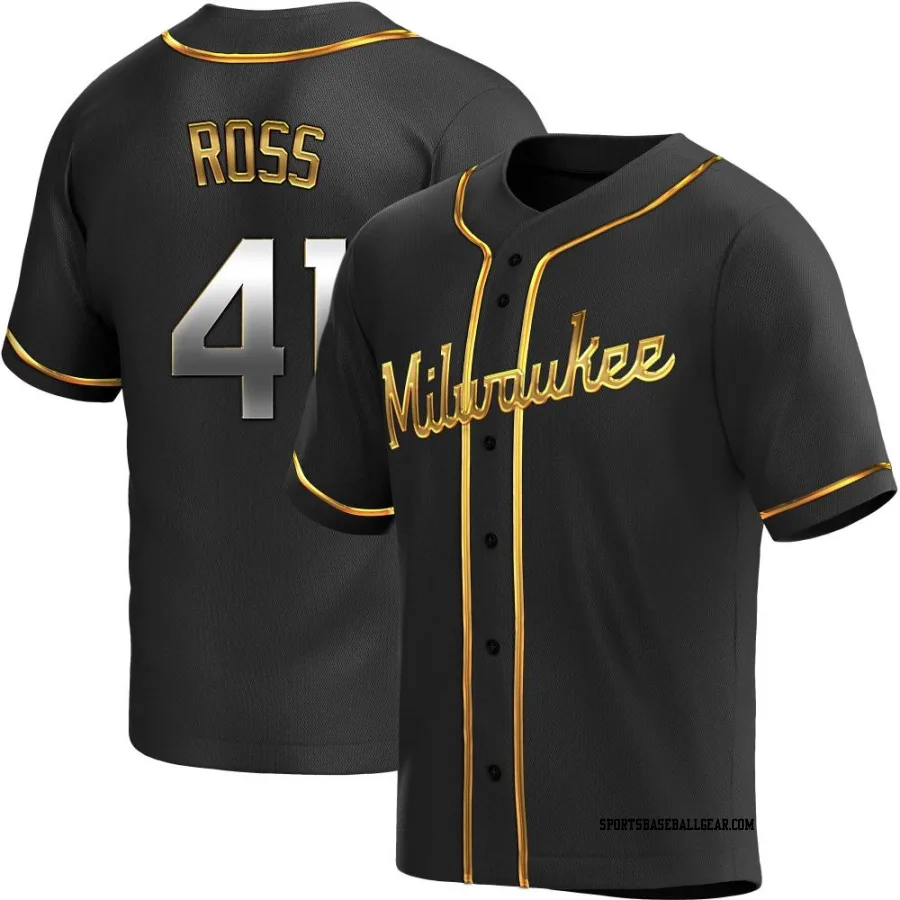 Joe Ross Men's Milwaukee Brewers Black Golden Replica Alternate Jersey