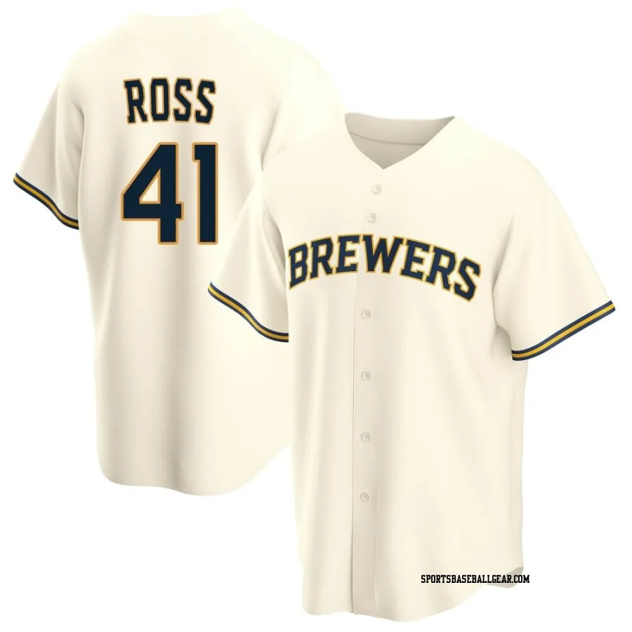 Joe Ross Men's Milwaukee Brewers Cream Replica Home Jersey