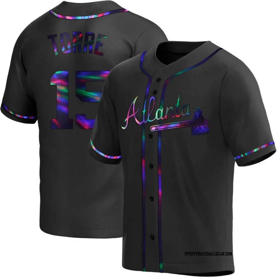 Joe Torre Men's Atlanta Braves Black Holographic Replica Alternate Jersey