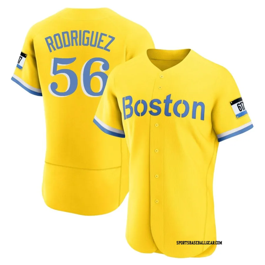 Joely Rodriguez Men's Boston Red Sox Gold/Light Authentic Blue 2021 City Connect Jersey