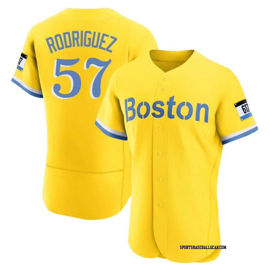 Joely Rodriguez Men's Boston Red Sox Gold/Light Authentic Blue 2021 City Connect Jersey