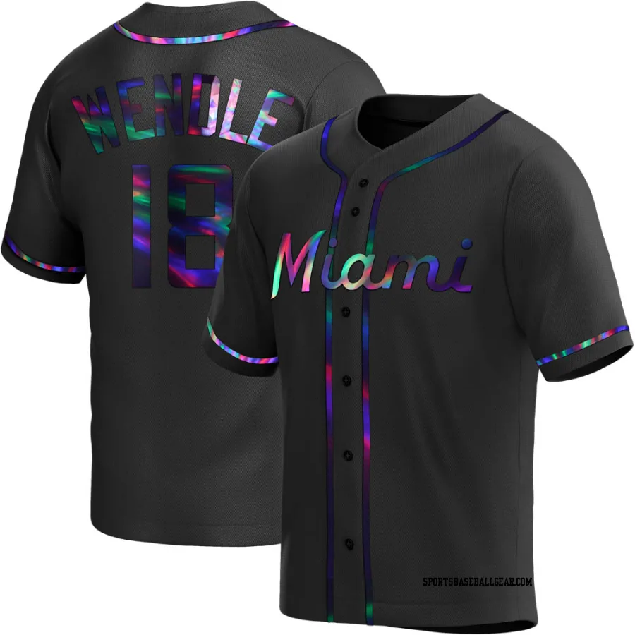 Joey Wendle Youth Miami Marlins Black Holographic Replica Alternate Jersey