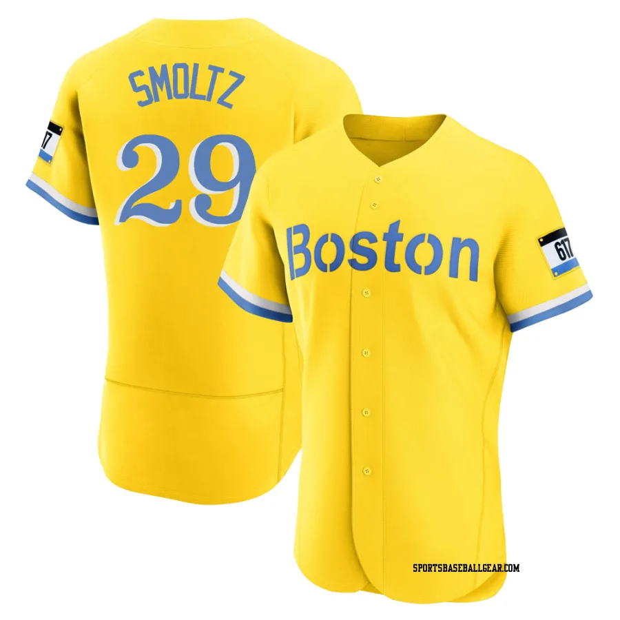 John Smoltz Men's Boston Red Sox Gold/Light Authentic Blue 2021 City Connect Jersey