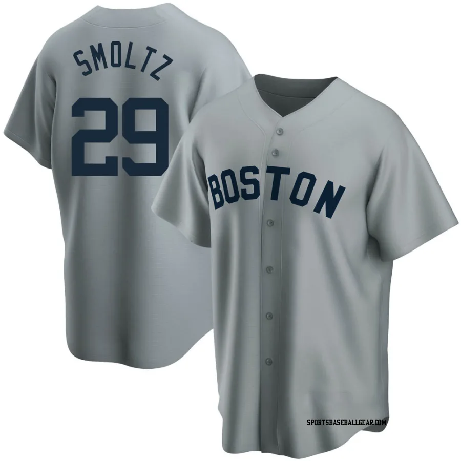 John Smoltz Men's Boston Red Sox Gray Replica Road Cooperstown Collection Jersey