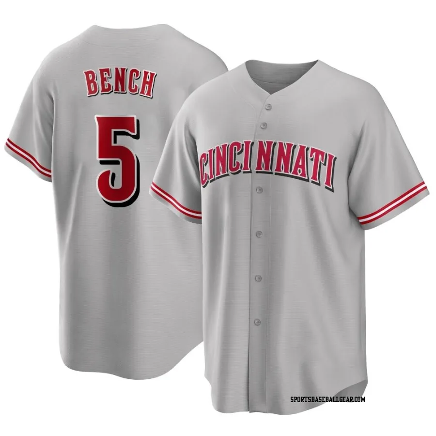 Johnny Bench Men's Cincinnati Reds Gray Replica Road Jersey