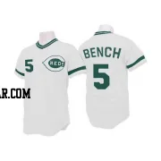 Johnny Bench Men's Cincinnati Reds White Authentic (Green Patch) Throwback Jersey