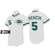 Johnny Bench Men's Cincinnati Reds White Replica (Green Patch) Throwback Jersey