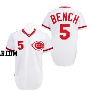 Johnny Bench Men's Cincinnati Reds White Replica Throwback Jersey