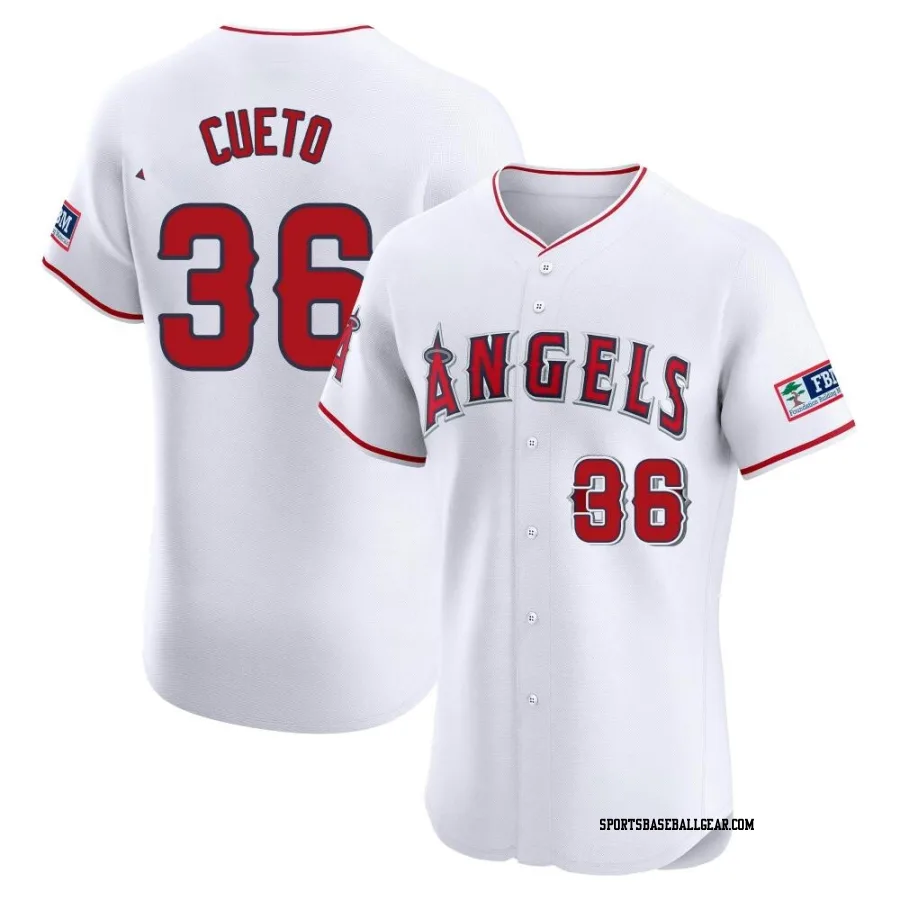 Johnny Cueto Men's Los Angeles Angels White Elite Home Patch Jersey