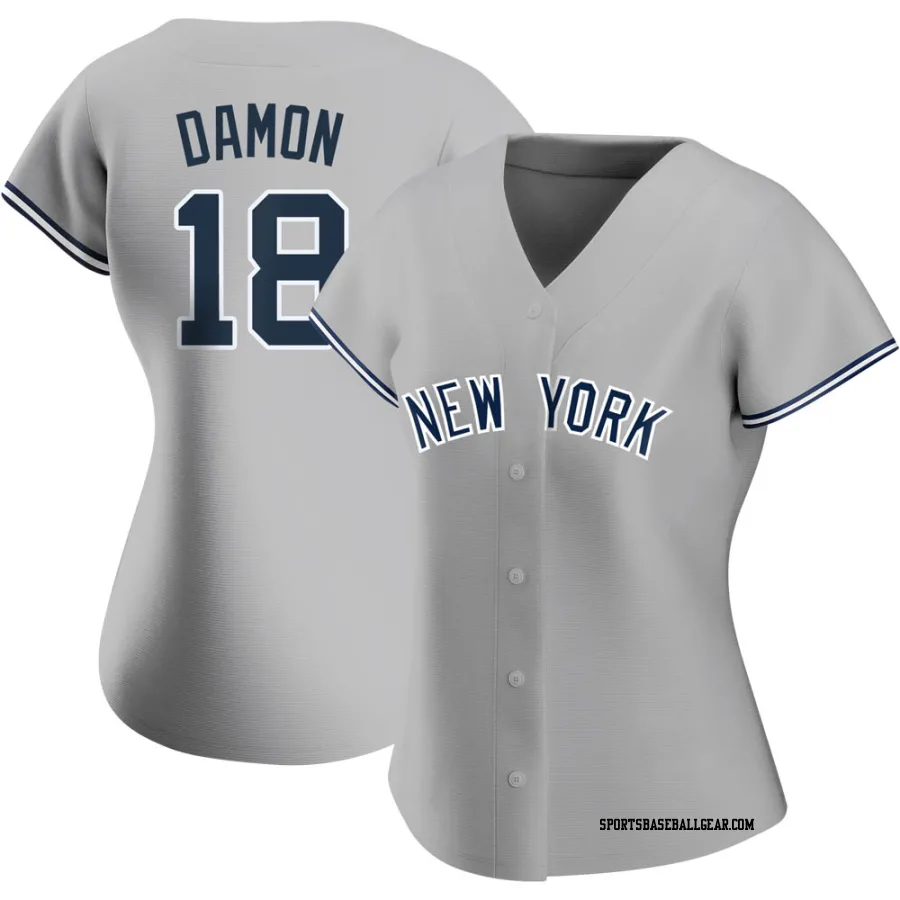 Johnny Damon Women's New York Yankees Gray Replica Road Name Jersey