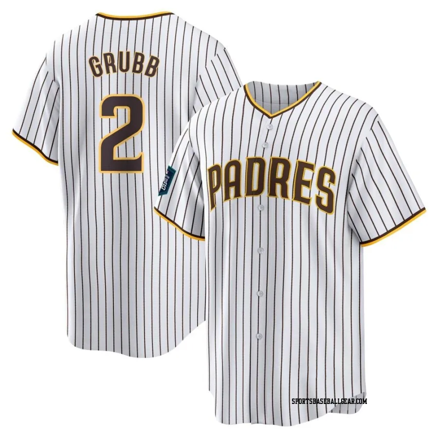 Johnny Grubb Men's San Diego Padres White Replica 2024 World Tour Seoul Series Home Jersey