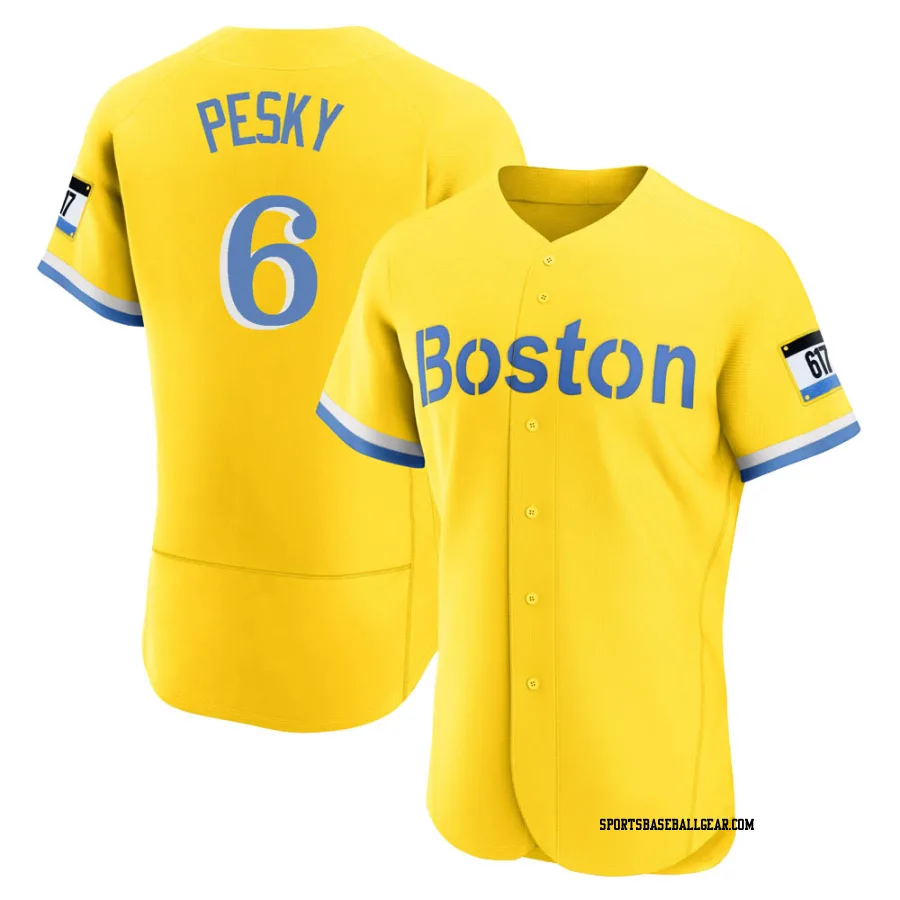 Johnny Pesky Men's Boston Red Sox Gold/Light Authentic Blue 2021 City Connect Jersey