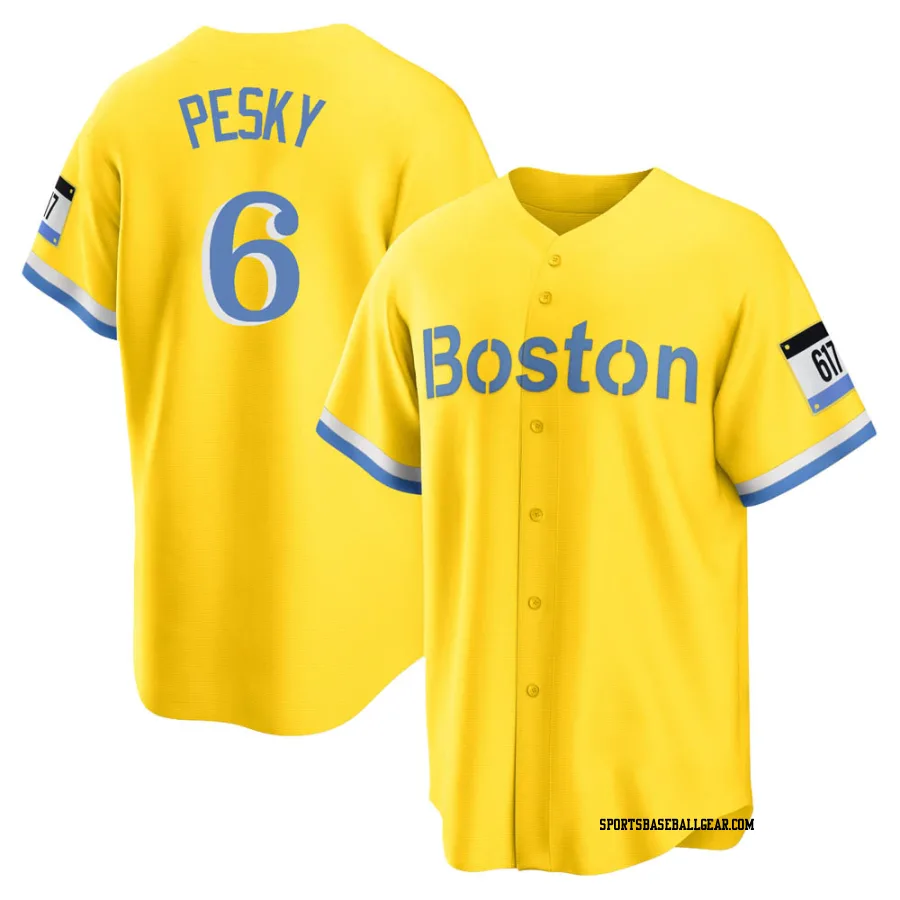 Johnny Pesky Men's Boston Red Sox Gold/Light Replica Blue 2021 City Connect Player Jersey