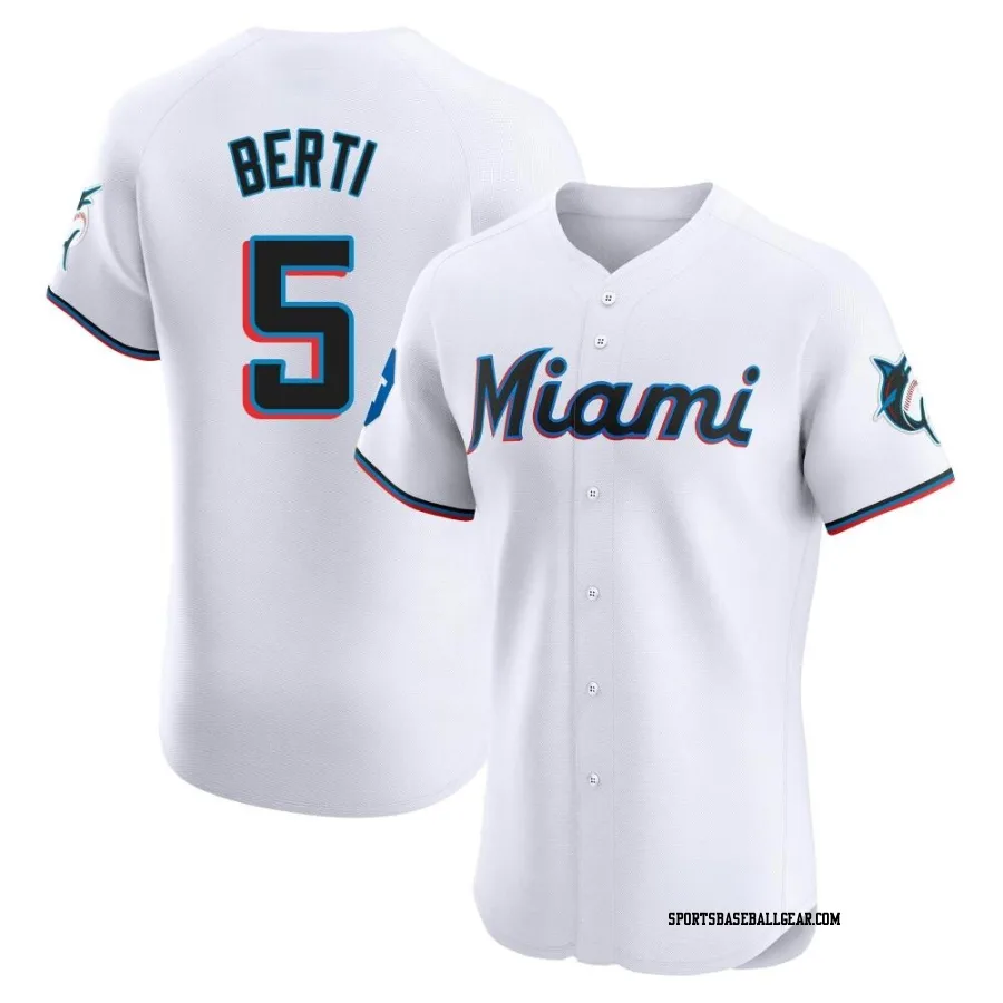 Jon Berti Men's Miami Marlins White Elite Home Patch Jersey