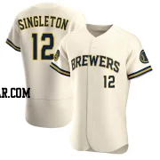 Jon Singleton Men's Milwaukee Brewers Cream Authentic Home Jersey