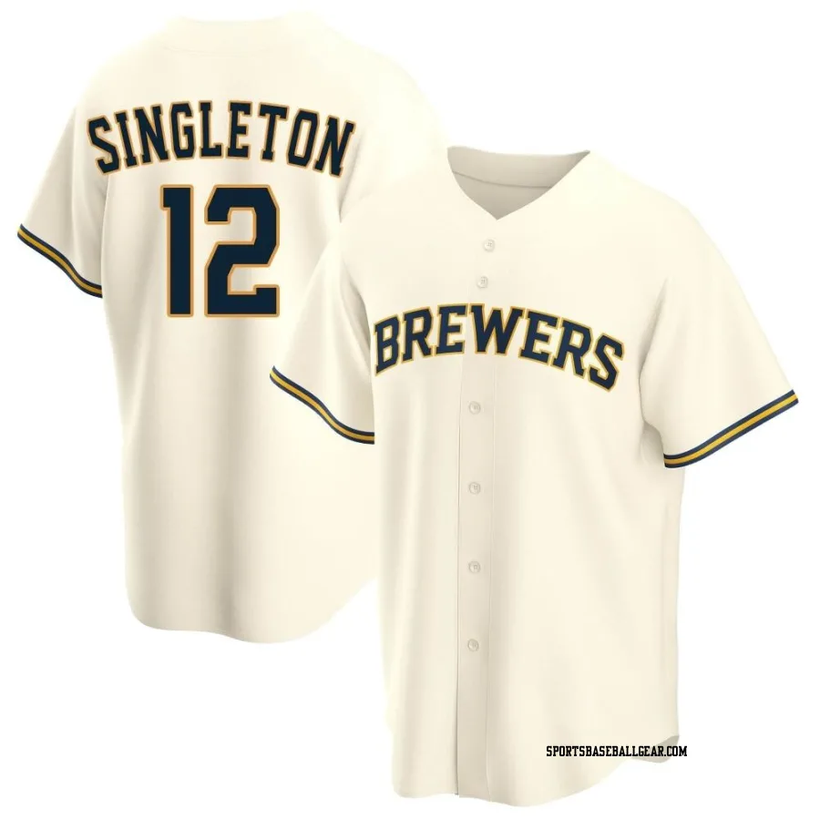 Jon Singleton Men's Milwaukee Brewers Cream Replica Home Jersey