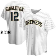 Jon Singleton Men's Milwaukee Brewers White Replica Home Jersey