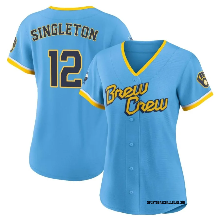 Jon Singleton Women's Milwaukee Brewers Blue Authentic Powder 2022 City Connect Jersey