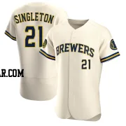 Jonathan Singleton Men's Milwaukee Brewers Cream Authentic Home Jersey